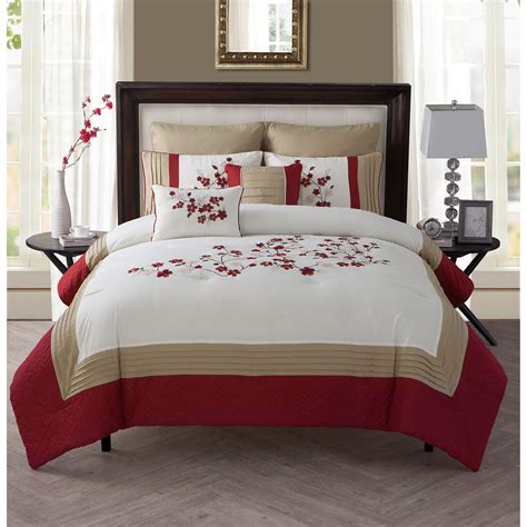 Vcny Cherry Blossom 7 Piece Fullqueen Size Comforter Set In Red As Is