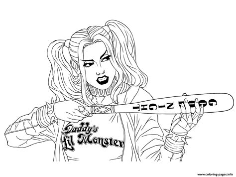 Harley Quinn Good Night Stick Coloring Page Printable
