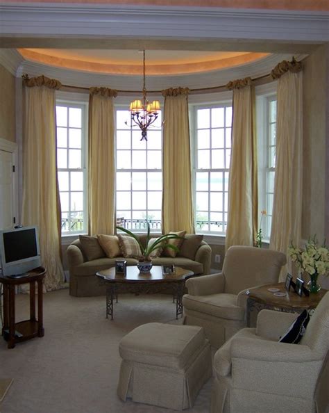 We're answering a flurry of window treatment questions in one fell swoop. Ballgown Drapery on Bow Window - Contemporary - Living ...