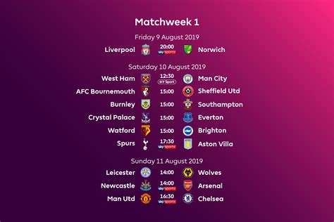 The season runs from august to may, and teams play each other both home and away to fulfil a total of 38 games. Premier League fixtures for 2019/20
