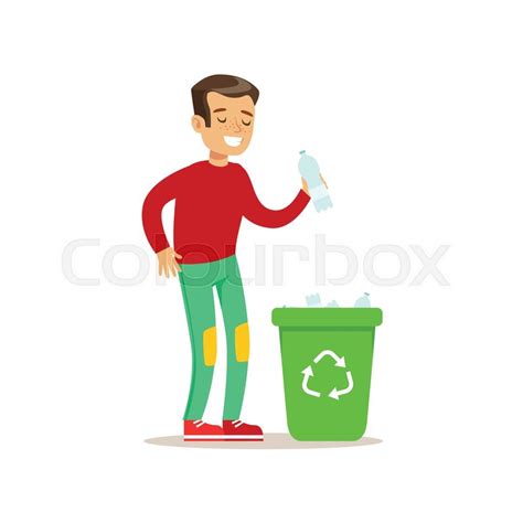 Boy Throwing Plastic Waste In Stock Vector Colourbox