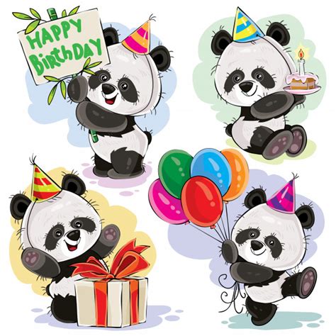 Panda Bear Baby Celebrates Birthday Cartoon Vector Vector