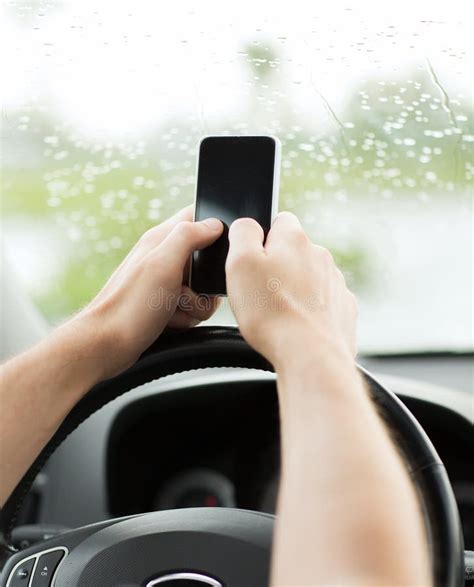 Man Using Phone While Driving The Car Stock Photo Image Of Navigation