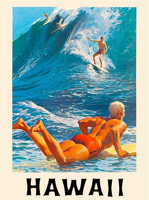 hawaii surf surfing big wave united states america travel advertisement poster with images