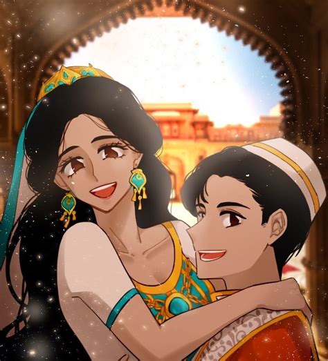 Princess Jasmine And Aladdin As A Romantic Married Couple Of Their Wedding Day From Disneys