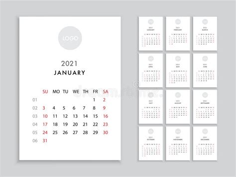 Calendar 2021 Template Planner Vector Diary In A Minimalist Style Stock