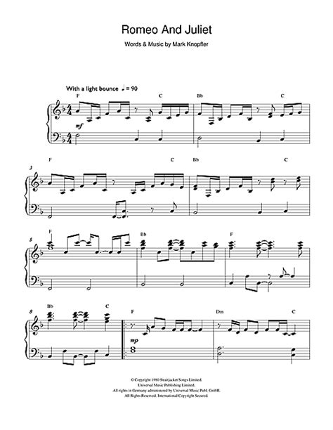 It's a love story baby just say yes. Romeo And Juliet sheet music by Dire Straits (Piano - 101196)