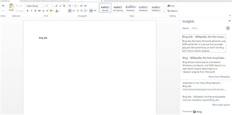 Bing Search Added To Microsoft Word Online As Insights For Office