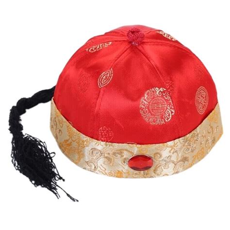 Hat Vintage Children Oriental Hat With Faux Ponytail Chinese Party Hat