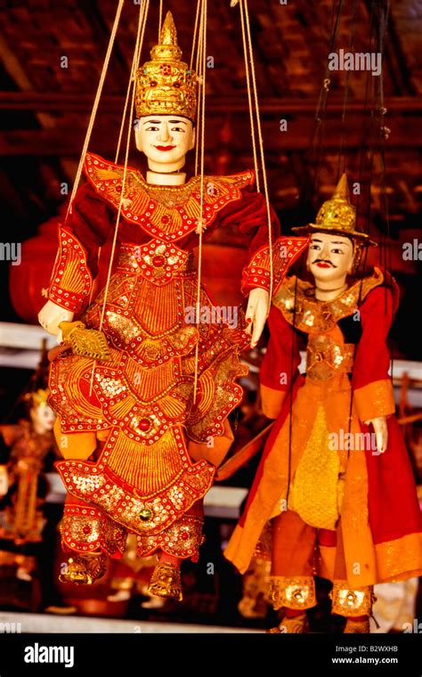 Asia Burma Myanmar Pagan Traditional Marionette Puppets For Sale Stock