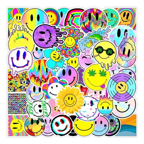 Cool Smiley Face Stickers Trippy Stickers Glossy Vinyl Etsy