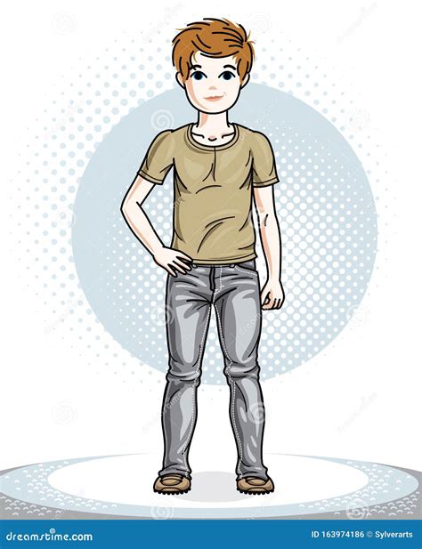 Cute Happy Young Teen Boy Posing In Stylish Casual Clothes Vector Kid