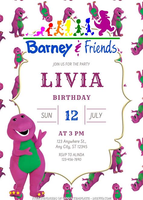 Nice Free 14 Barney And Friends Canva Birthday Invitation Templates