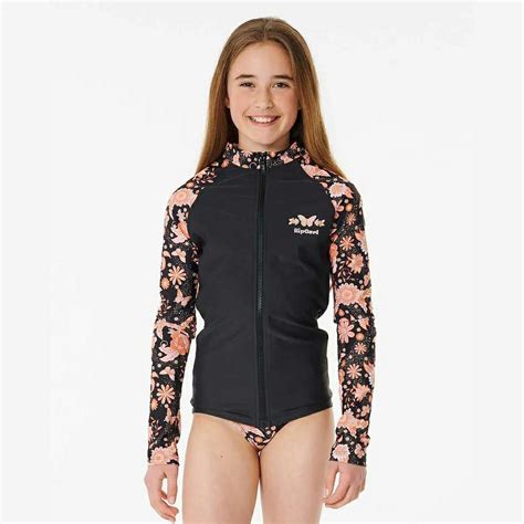 rip curl sun catcher long sleeve zip rash vest girls 8 16 years washed black southern man