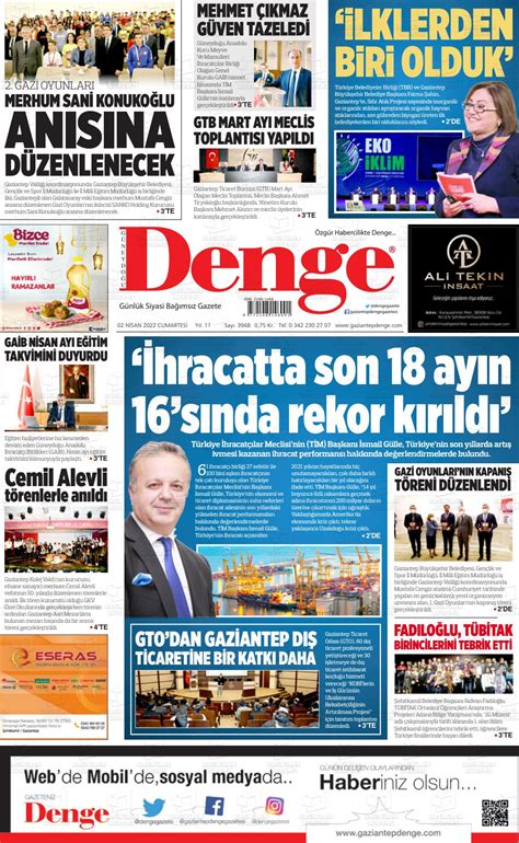 02 Nisan 2022 tarihli Gaziantep Denge Gazete Manşetleri