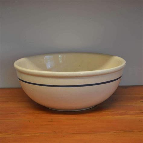 vintage pottery extra large dough bowl mixing bowl cream with blue stripe dough bowl vintage