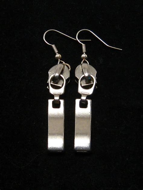 zipper earrings silver tone recycled zipper jewelry etsy