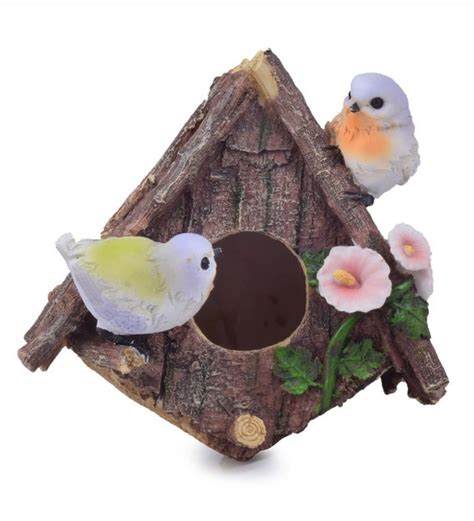 Buy Brown Resin Bird House With 2 Birds By Wonderland Online Bird