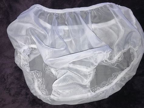 Vintage Style Bridal White With Ruffles Sissy Knickers Panties Sheer Soft Nylon Size Xx Large