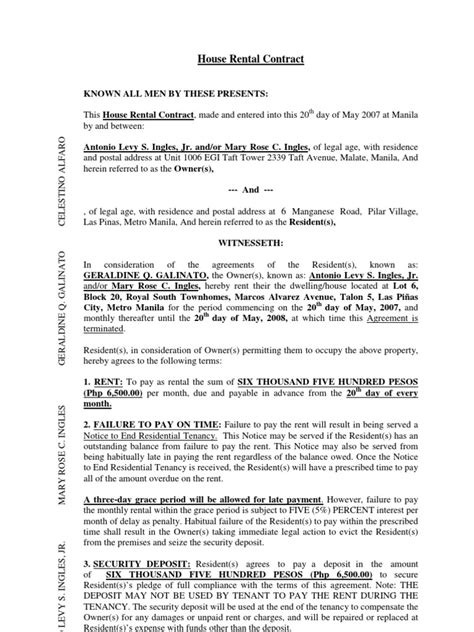 A rental provider (landlord) can increase the rent for their property, but there are rules about what they can do. House Rental Contract GERALDINE GALINATO Final Copy ...