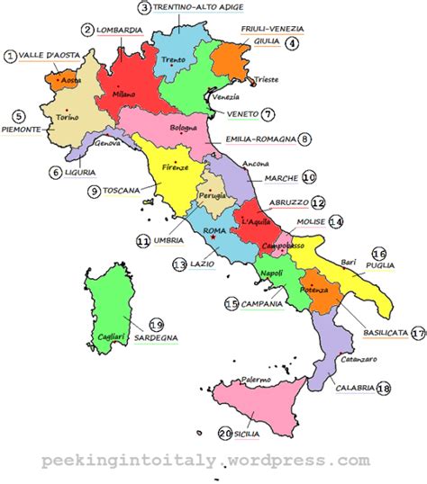 Map Of Italy With Regions And Capital Cities