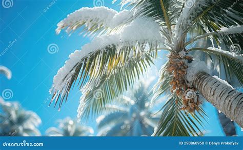 Palm Trees In Snow Stock Photo Image Of Snowfall White 290860958