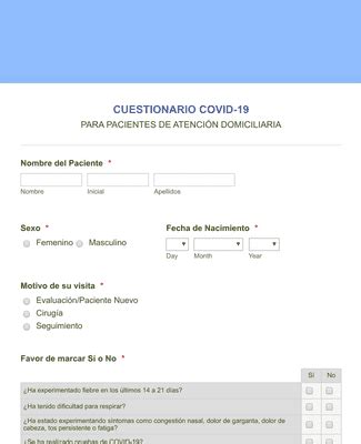 Cuestionario COVID 19 Visita Domiciliaria Oftalmológica Plantilla de