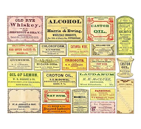 Pharmacy Labels Antique Apothecary Printed Art Paper Etsy