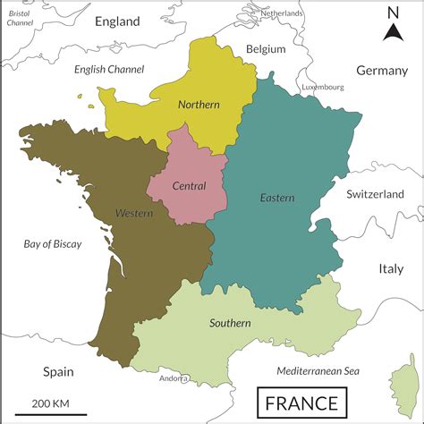 France Or French Map With Multicolor Division 5 Regions Include Border
