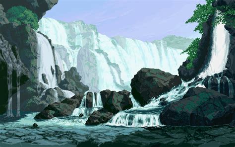 Pixel Art Waterfall Wallpaper Coolwallpapersme