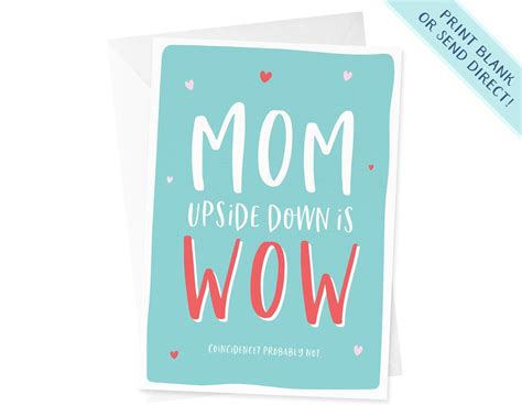 Mom Wow Card Mothers Day Card Mom Upside Down Is Wow Etsy New Zealand