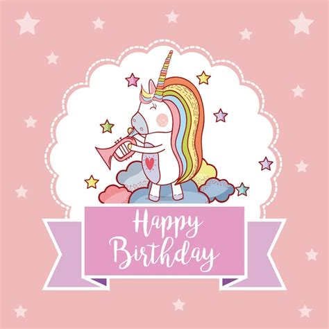 Premium Vector Happy Birthday Card With Cute Unicorns Fantasy Cartoons