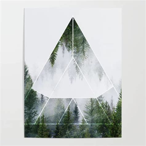 Sacred Geometry In Nature Green Forest Geometric Triangle Poster By