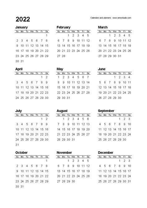 Small Yearly Calendars For 2021 And 2022 Free Printable
