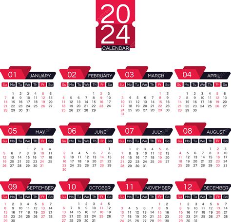 2024 Mes De Febrero Calendario Rojo Y Negro Vector Pn