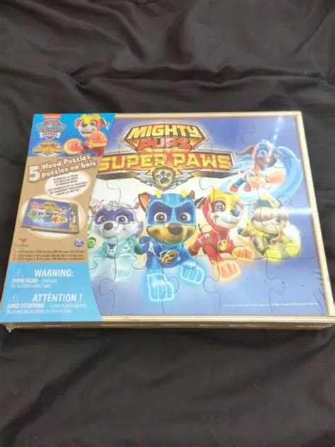Nickelodeon Paw Patrol Mighty Pups Super Paws 5 Wood Puzzles W Storage