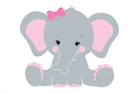 Cute Baby Boy Elephant with Pink Ears in Vector Format, JPEG (353389