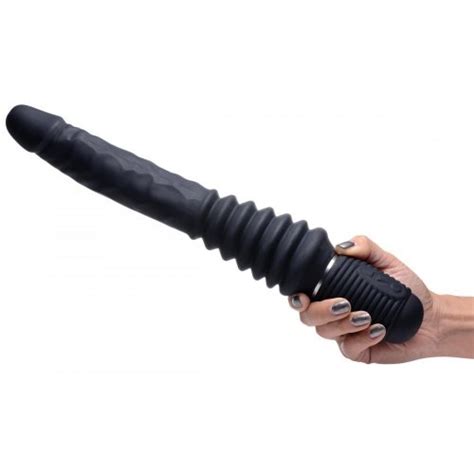 master series vibrating and thrusting rechargeable silicone dildo black sex toys at adult empire