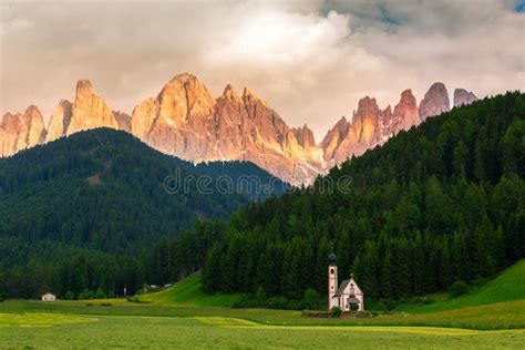 St Johann Church Val Di Funes Dolomites Italy Stock Image Image Of