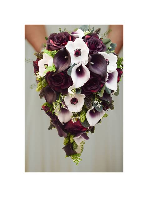 Cascade Bridal Bouquet Real Touch Calla Lilies Anemones Plum Etsy