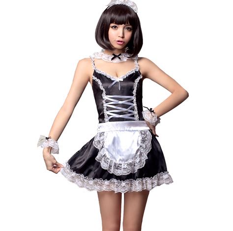 black with white lace 5pcs sexy maid cosplay costume i lingeriecats i asian lingerie i japanese