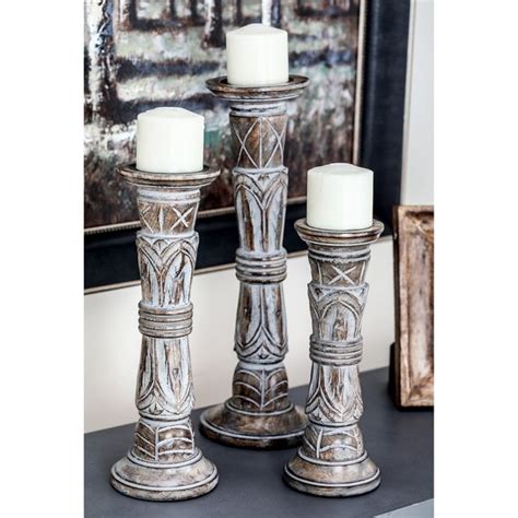 Gracewood Hollow Fitzgerald Wooden Candle Holder White Brown Finish