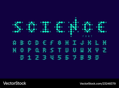 Science Style Font Alphabet Letters And Numbers Vector Image