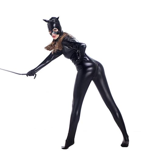 Hot Sale Sexy Costume Faux Leather Black Sexy Catwoman Latex Catsuit