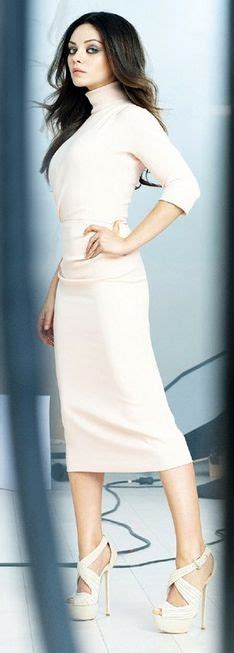 Who Made Mila Kunis White Turtleneck Dress And Platform Sandals