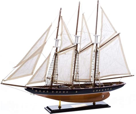 Atlantic Model Ship Three Masted Schooner Wood And Fabric Sails 2