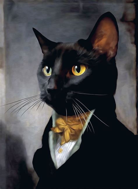 A Black Cat Wearing A Suit And Bow Tie