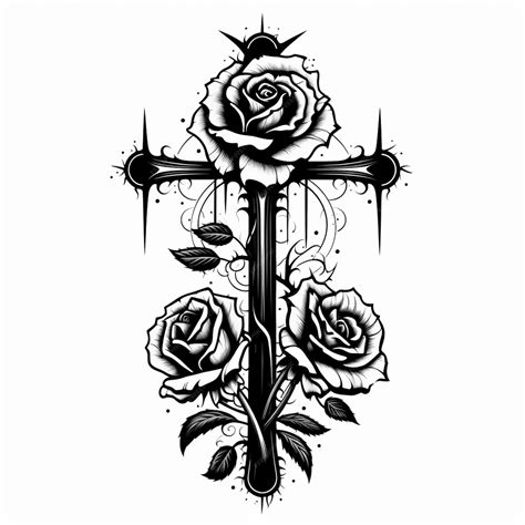 Premium Ai Image A Black And White Drawing Of A Cross With Roses
