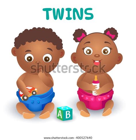 Cute Black Babies Were Twins Diapers Stock Vector Royalty Free