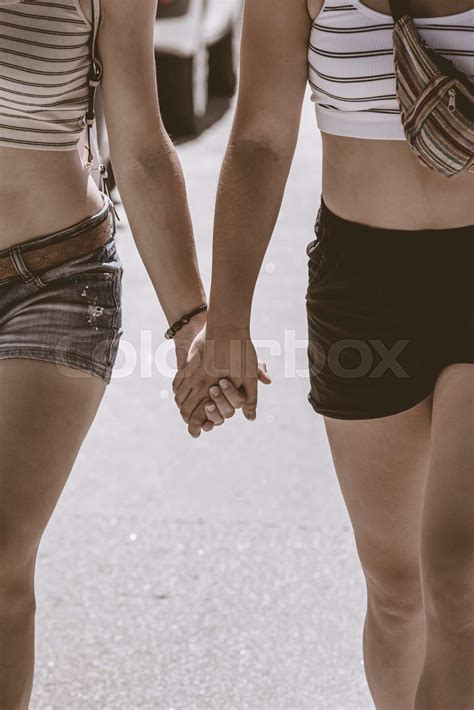 Crop Lesbians Holding Hands Stock Image Colourbox